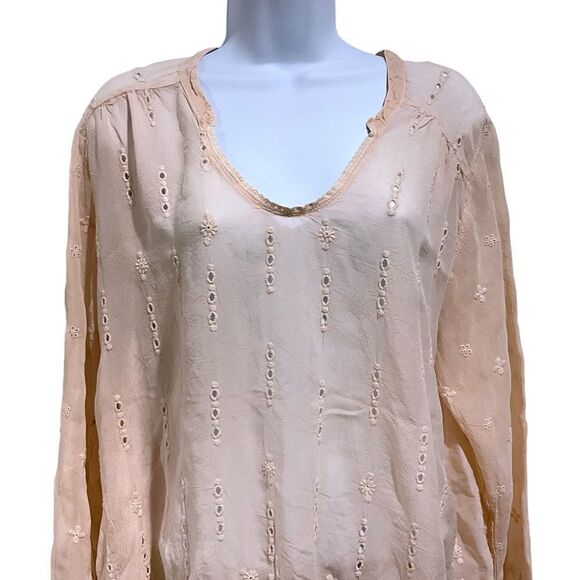 JOHNNY WAS Tunic Top Embroidered Eyelet Details Peach Size L/XL - Picture 2 of 9